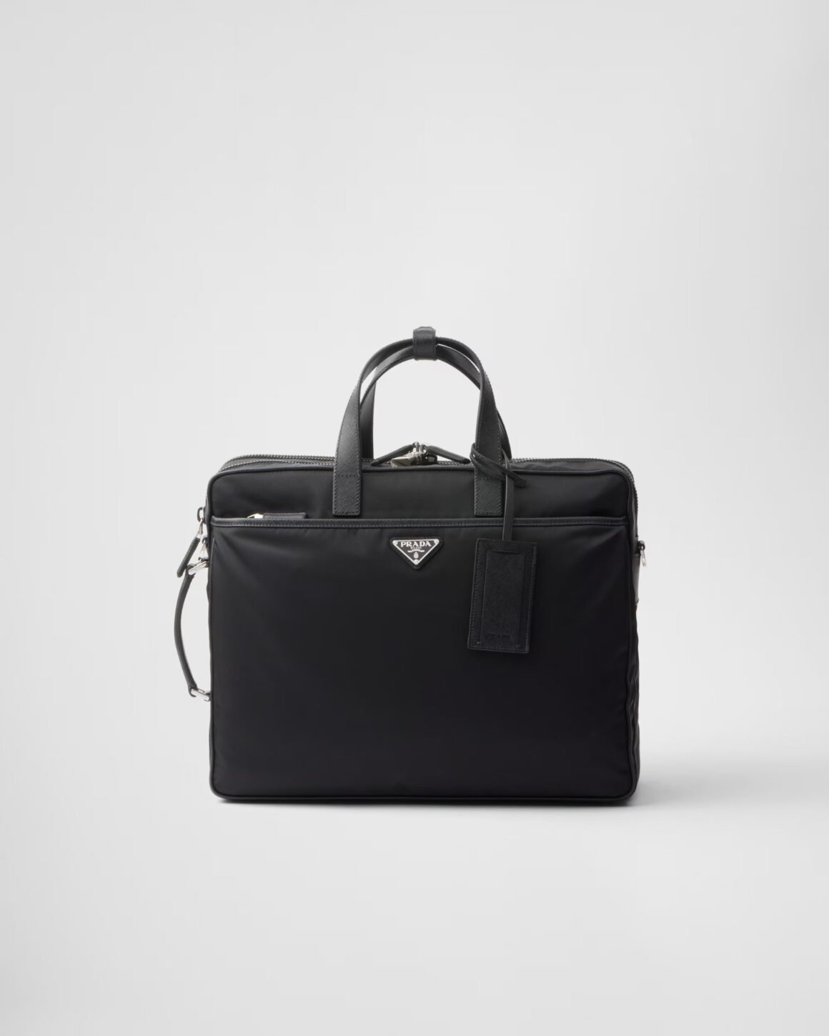 Pasta Prada em Re-Nylon preto com couro Saffiano