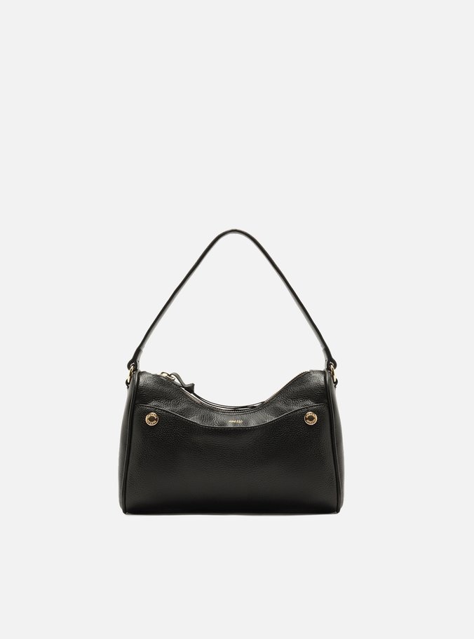 Bolsa tiracolo preta em couro da Arezzo, com metais.