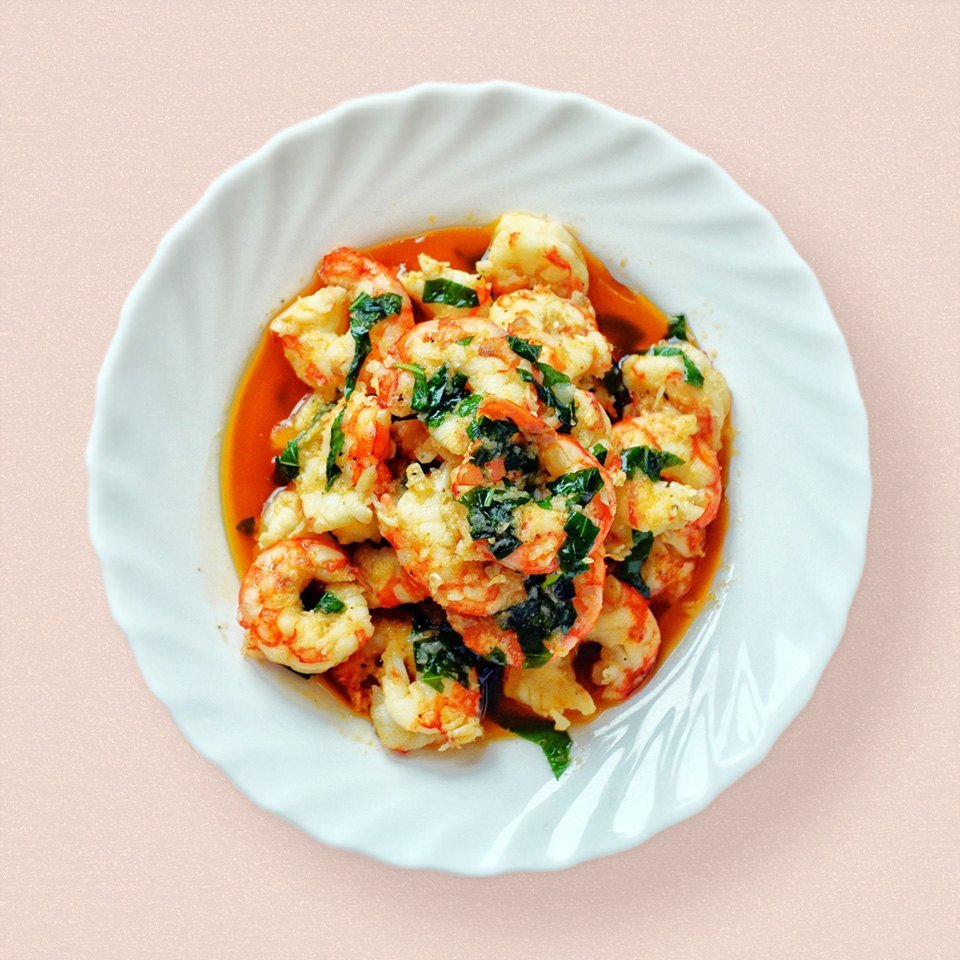 Prato com camarões de menu da São Paulo Restaurant Week